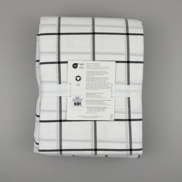 Pottery Barn Teen Sheet Set QUEEN Boxter Plaid Organic Cotton White Onyx NEW - Picture 4 of 5
